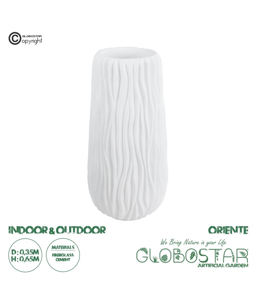 GloboStar® Artificial Garden ORIENTE 20768 Επιδαπέδιο Πολυεστερικό Τσιμεντένιο Κασπώ Γλάστρα - Flower Pot Λευκό Φ35 x Υ65cm